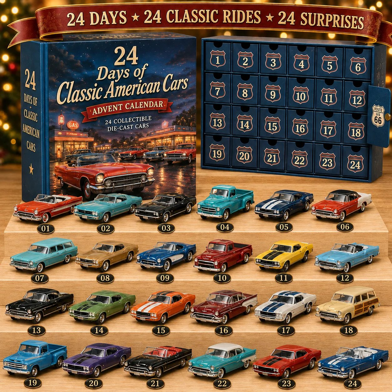 ⭐24 Days of Classic American Cars Advent Calendar – 24 Vintage Ride Collectibles