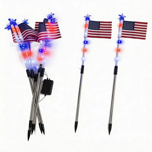 🔥8 Solar American Flag Pathway Lights – Red, White & Blue Yard Glow for 250th Independence Celebration 🇺🇸✨